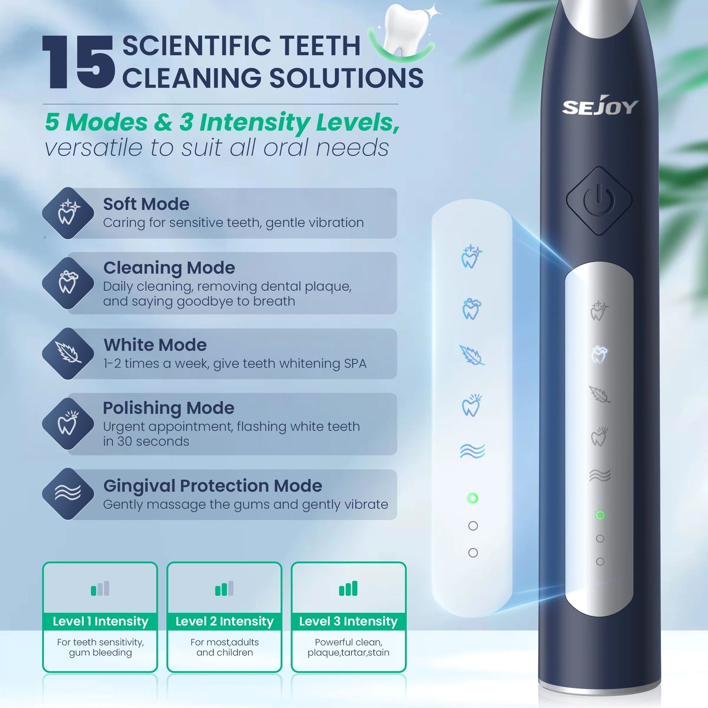 Sejoy  Electric Sonic Toothbrush with 10 pcs Replacement Heads Rechargeable