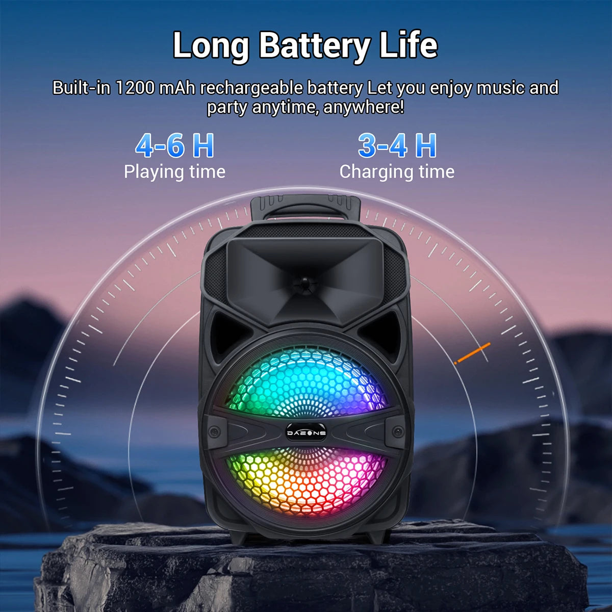 8"1000W Portable Bluetooth Speaker Heavy Bass Sound System Party DJ With Microphone and Remote RGB Led Light USB TF FM Subwoofer