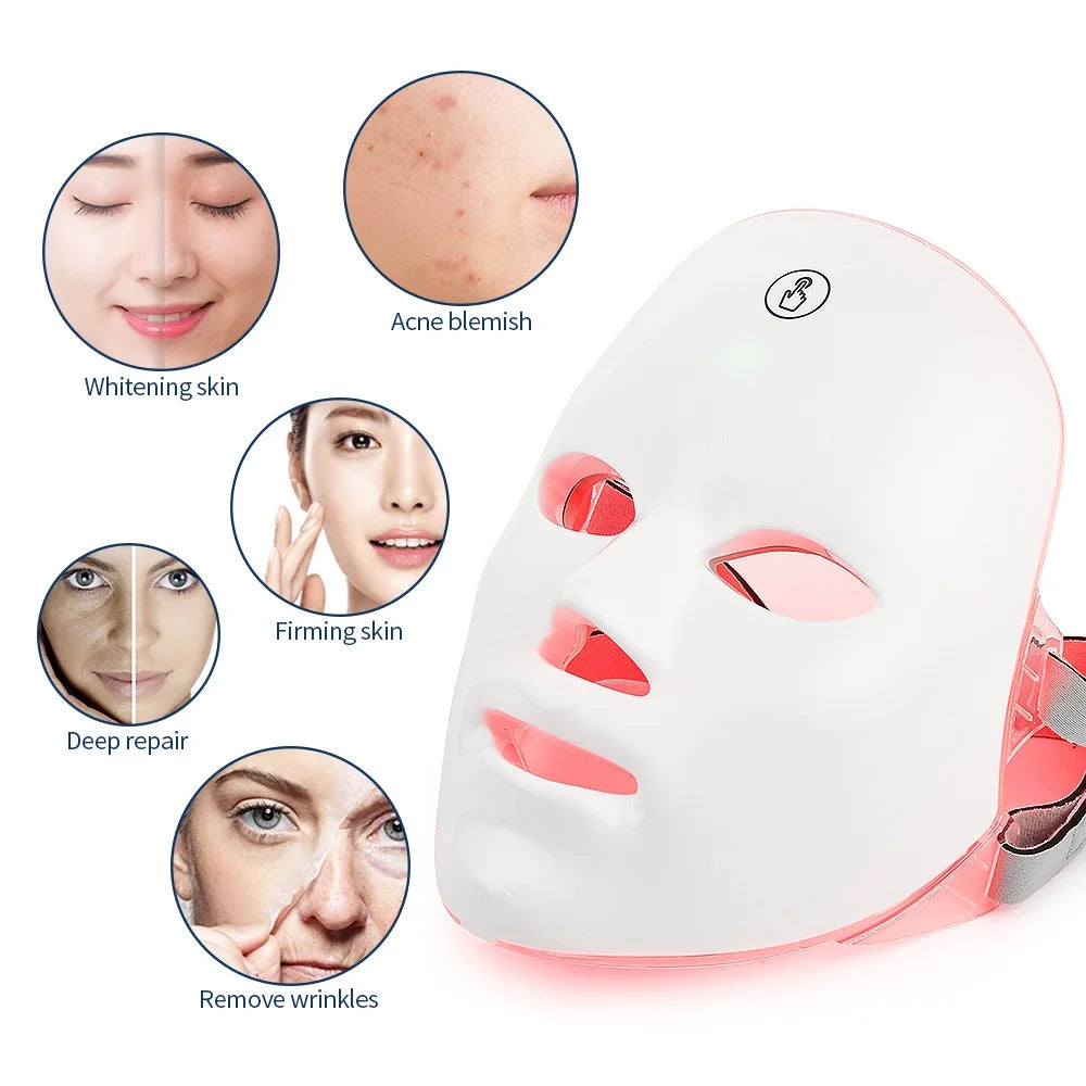 7 Colors Led Facial Mask With Neck Red Light Therapy Mask For Skin Tightening Lifting Anti-aging Bio-Light Beauty Whitening Home