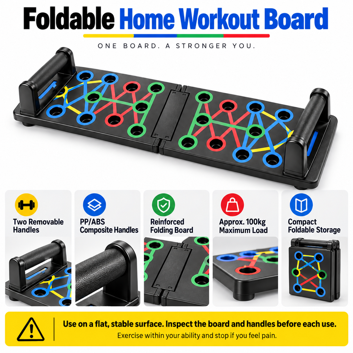 Foldable Colour-Coded Push-Up Board with Removable Handles