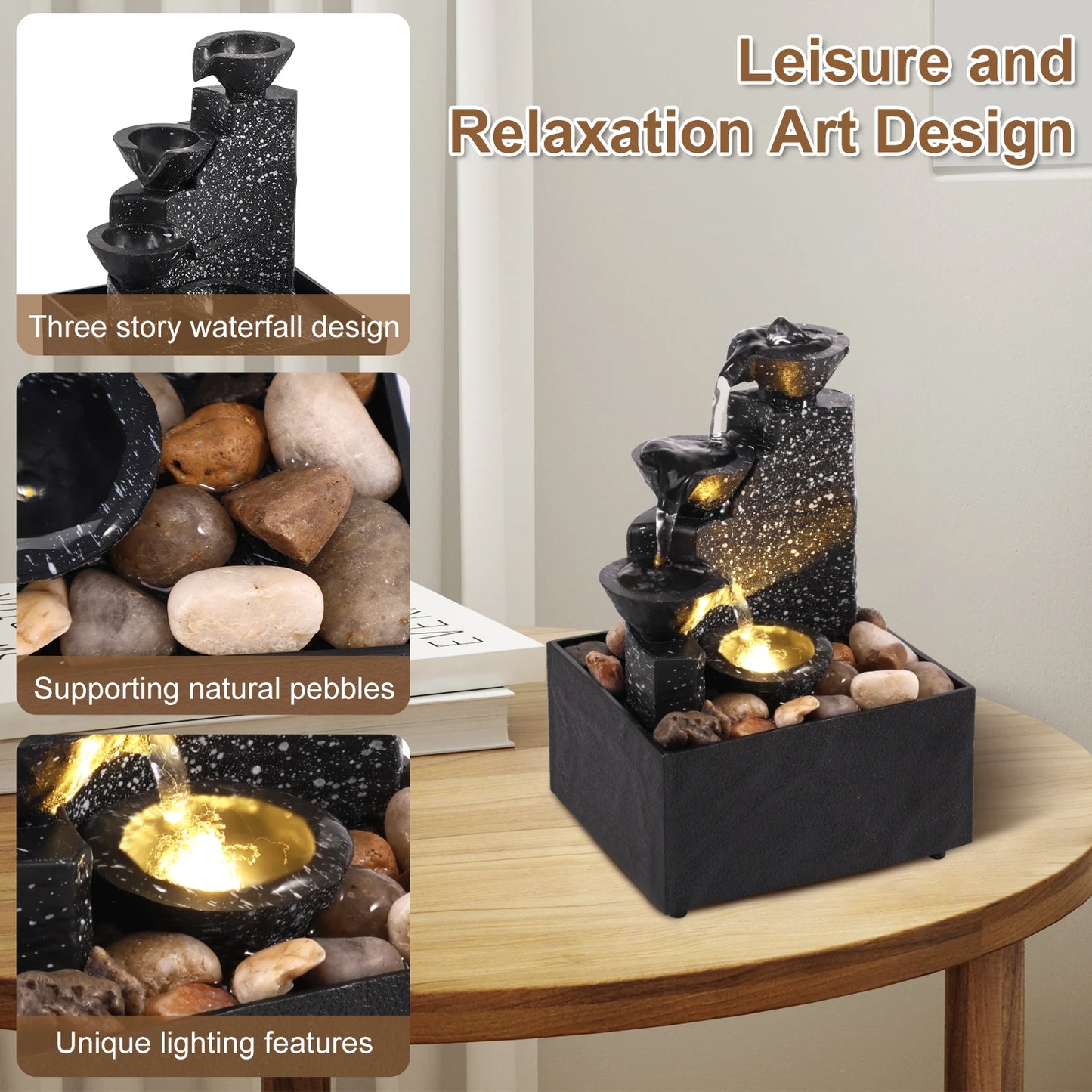 Tabletop Waterfall Home Decor Relaxation Meditation Desktop Fountain