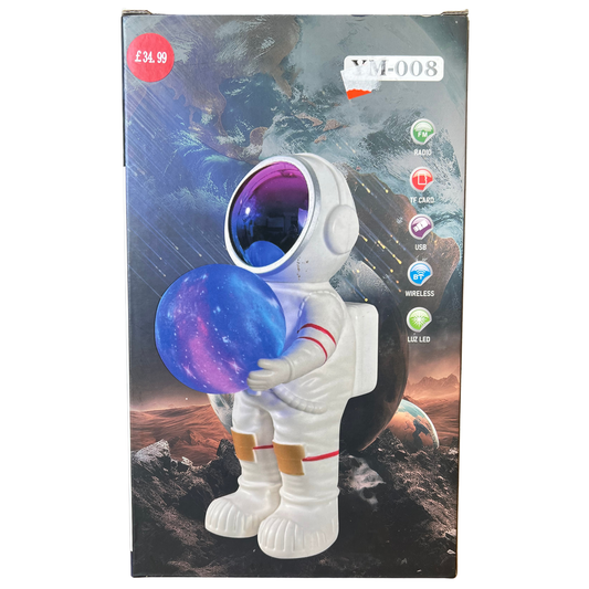 Box packaging of an astronaut toy with space-themed design