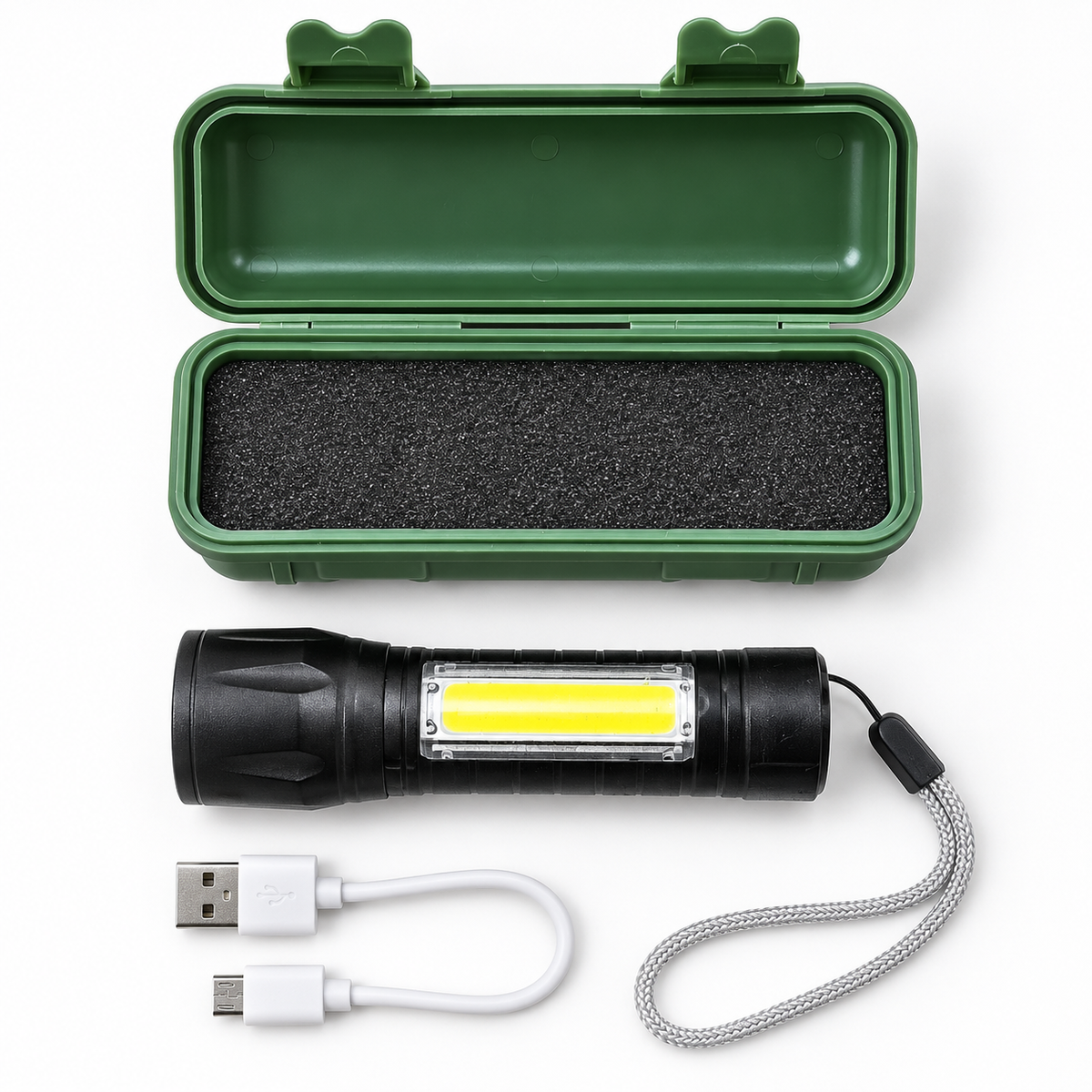 USB Rechargeable XPE & COB Dual-Light MiniTorch with Protective Case