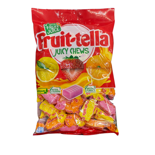 Fruit-tella Juicy Chews – Lemon, Strawberry &amp; Orange (300g Bag, Vegan Friendly)