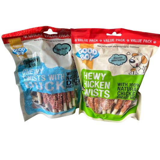 Good Boy Chewy Twists Dog Treats – Chicken or Duck (320g)