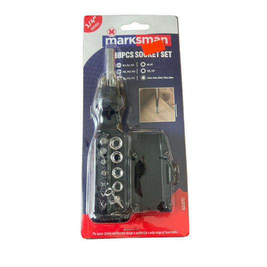 Marksman 18pc Socket & Bit Set – 1/4" Drive