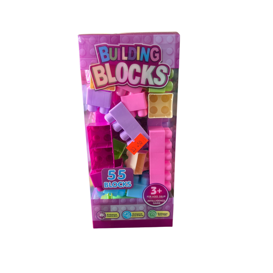 Kids Building Blocks – 55 Pieces (Ages 3+, Blue & Pink)