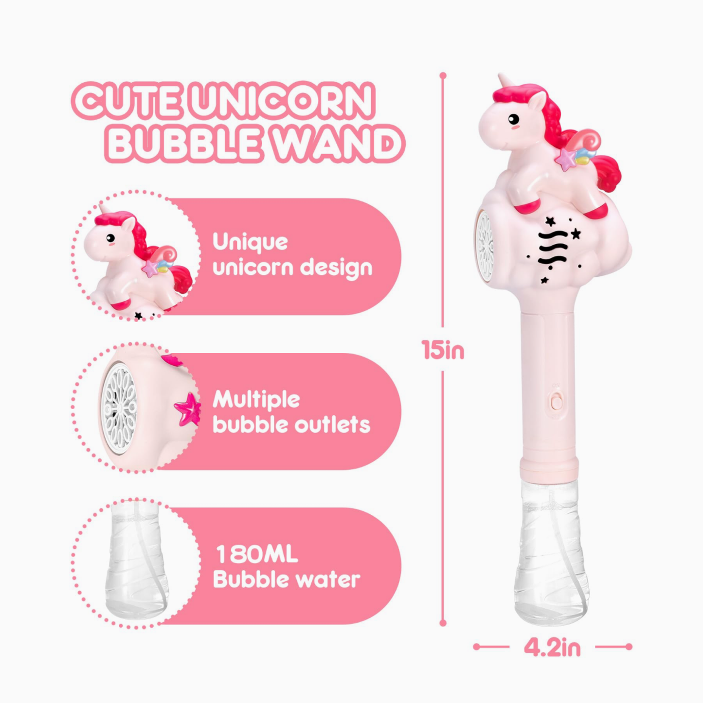 Rainbow Unicorn Bubble Machine Wand with Lights (Ages 3+) 