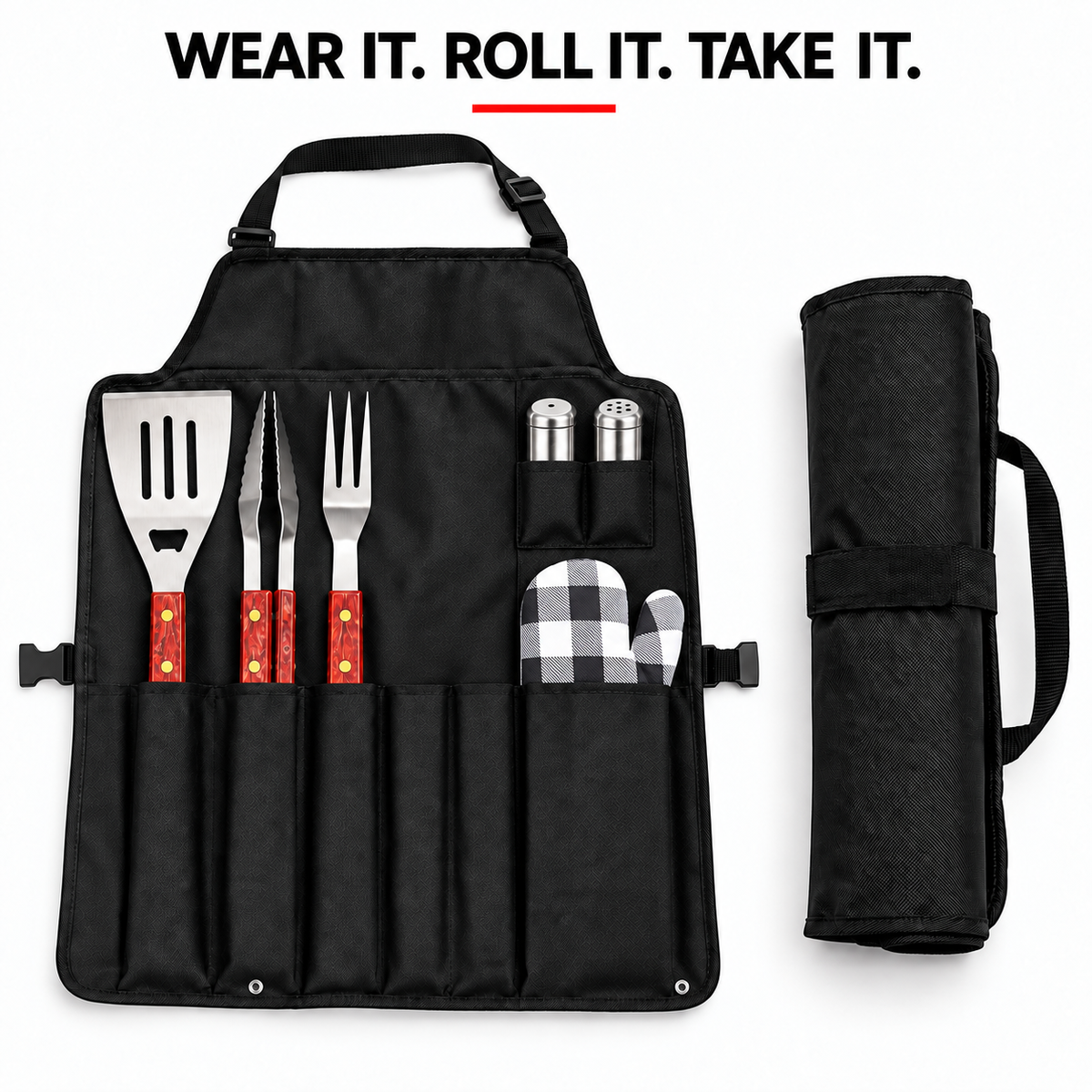 7 Piece BBQ Tool Set With Apron