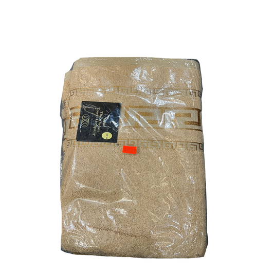 Beige fabric roll with a clear plastic cover on a white background