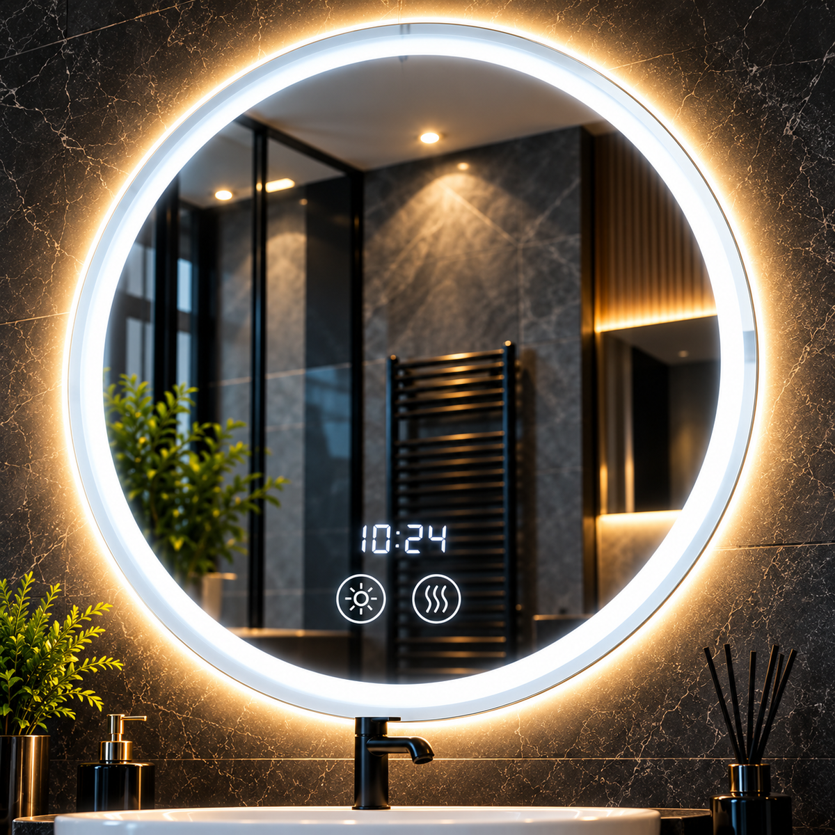 70cm LED Round Smart Bathroom Mirror – Two Styles Available