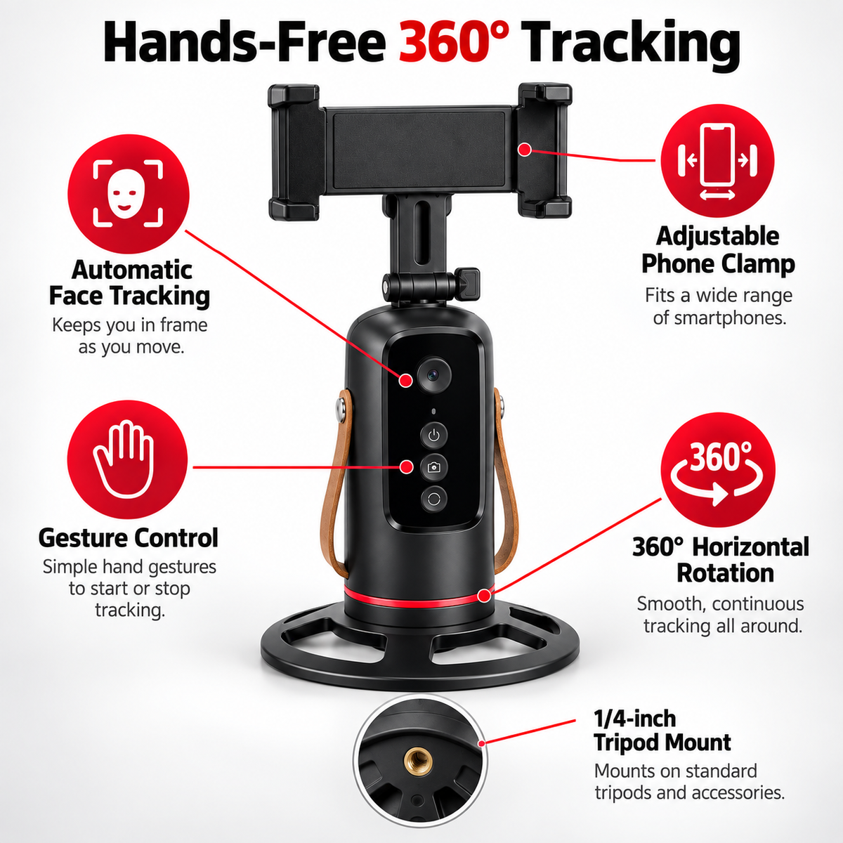 Q03 360° Automatic Face-Tracking Phone Holder with Gesture Control