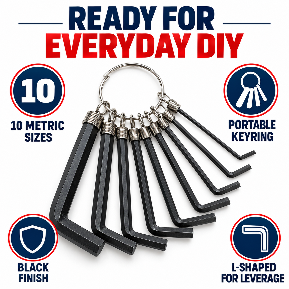 Marksman 10-Piece Metric Hex Key Set with Carrying Ring – 1.5mm to 10mm