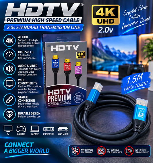 HDTV Premium High Speed Cable 2.0 – 4K UHD – 1.5m – Blue