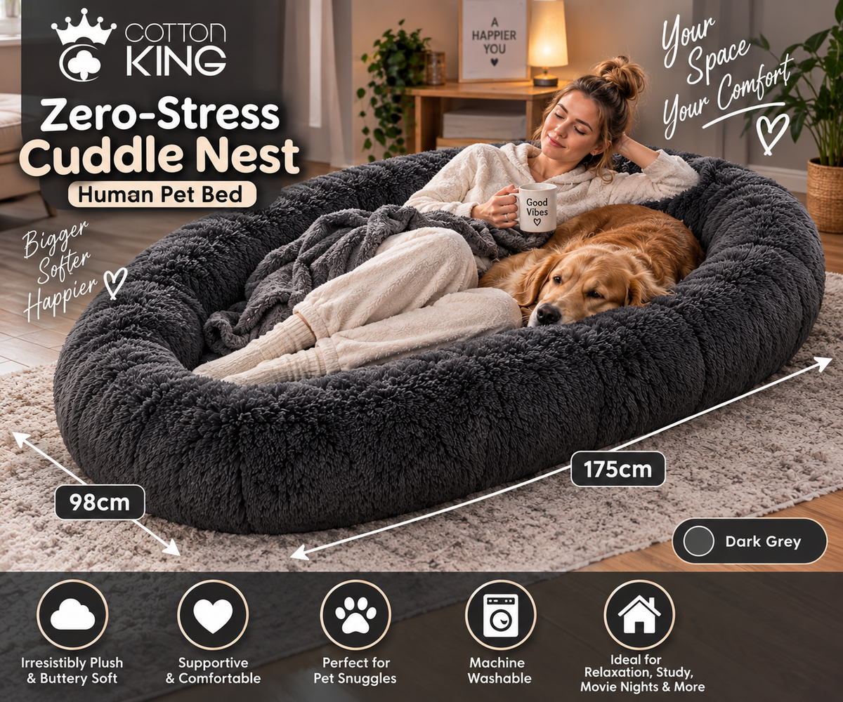 Cotton King Human Pet Bed – Dark Grey