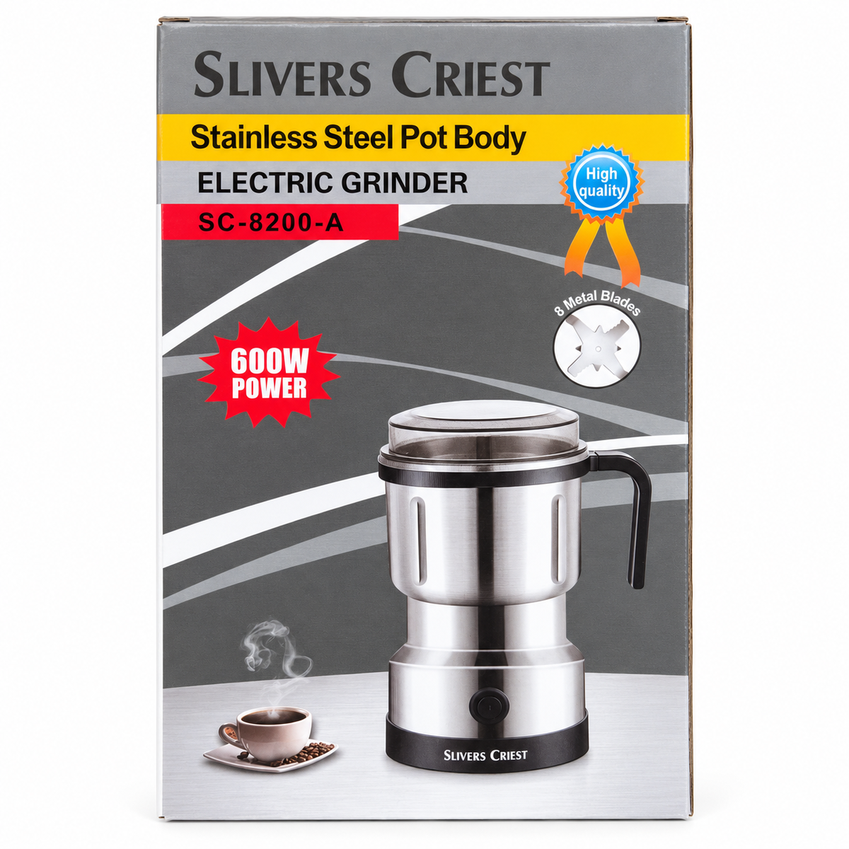 Slivers Criest 600W Electric Grinder – 800ml Stainless-Steel Bowl