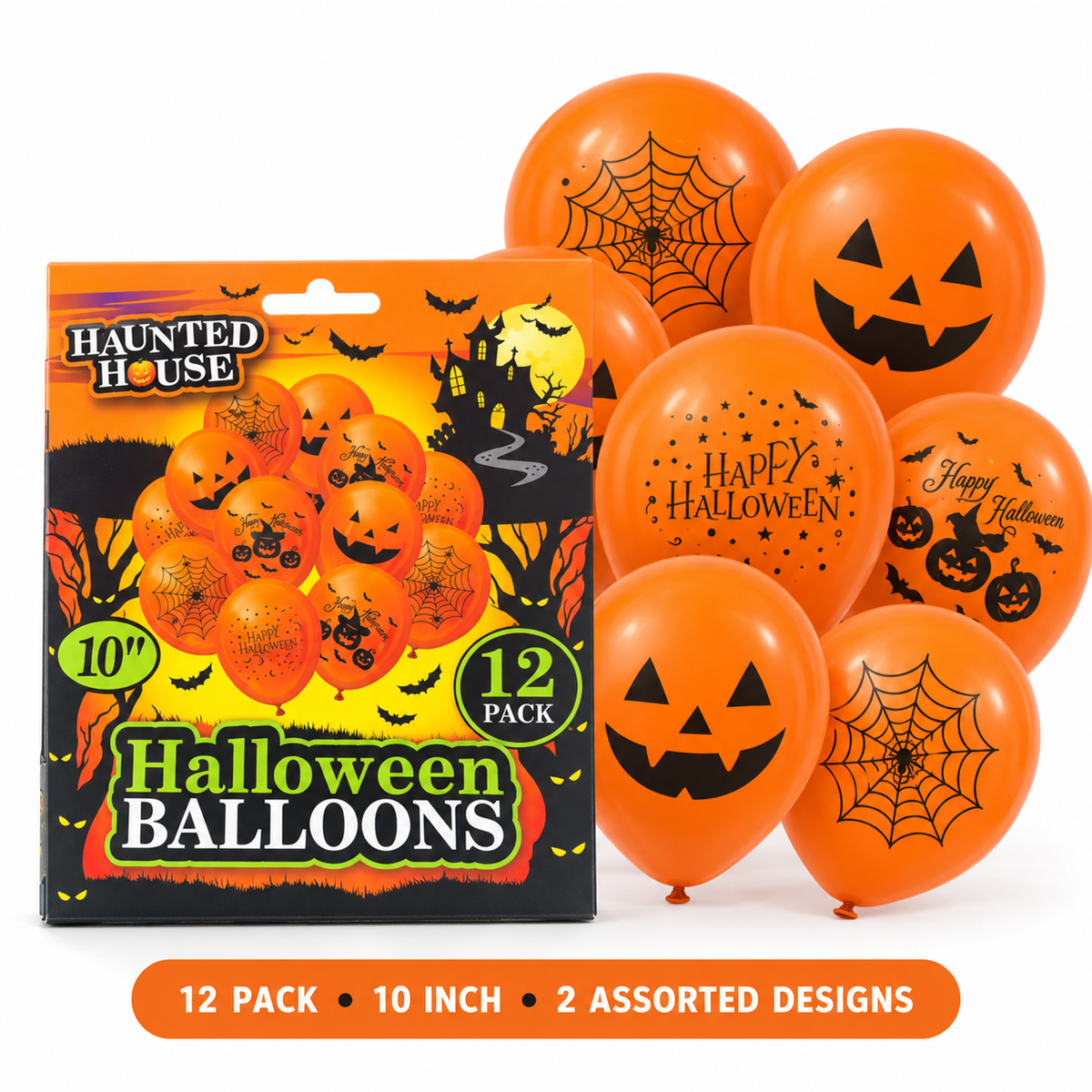 Haunted House Halloween Balloons – 12 Pack – 10-Inch Orange Balloons