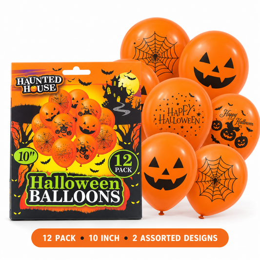Haunted House Halloween Balloons – 12 Pack – 10-Inch Orange Balloons