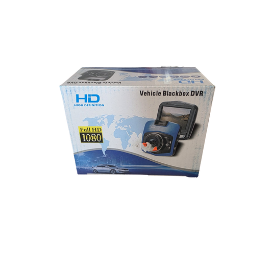 Box of a Vehicle Blackbox DVR with HD and Full HD 1080 text on a white background