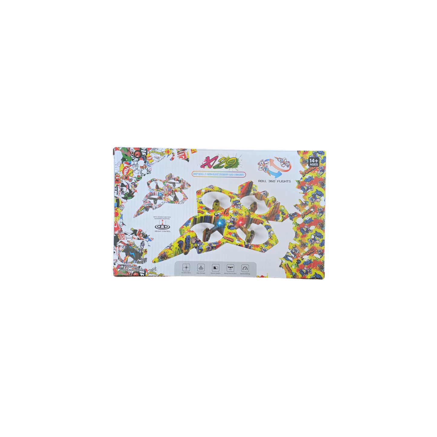 Colorful toy packaging with cartoon characters on a white background