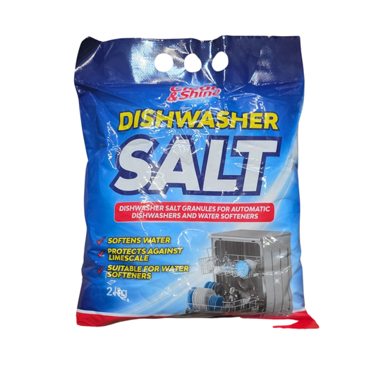 Bag of dishwashing salt with branding on a white background