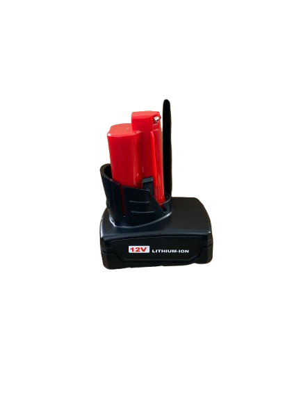 12V lithium-ion battery pack on a white background