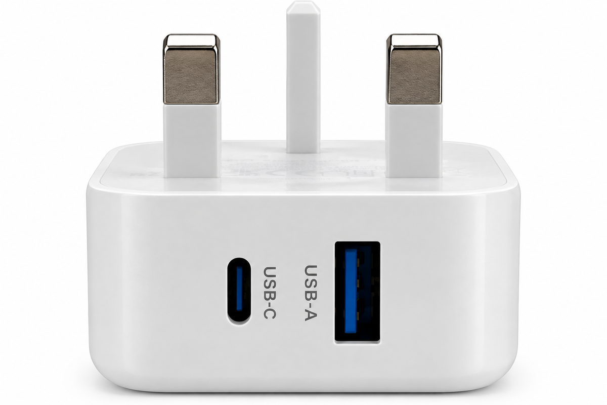 USB-C & USB-A UK Power Adapter – Dual Port Wall Charger