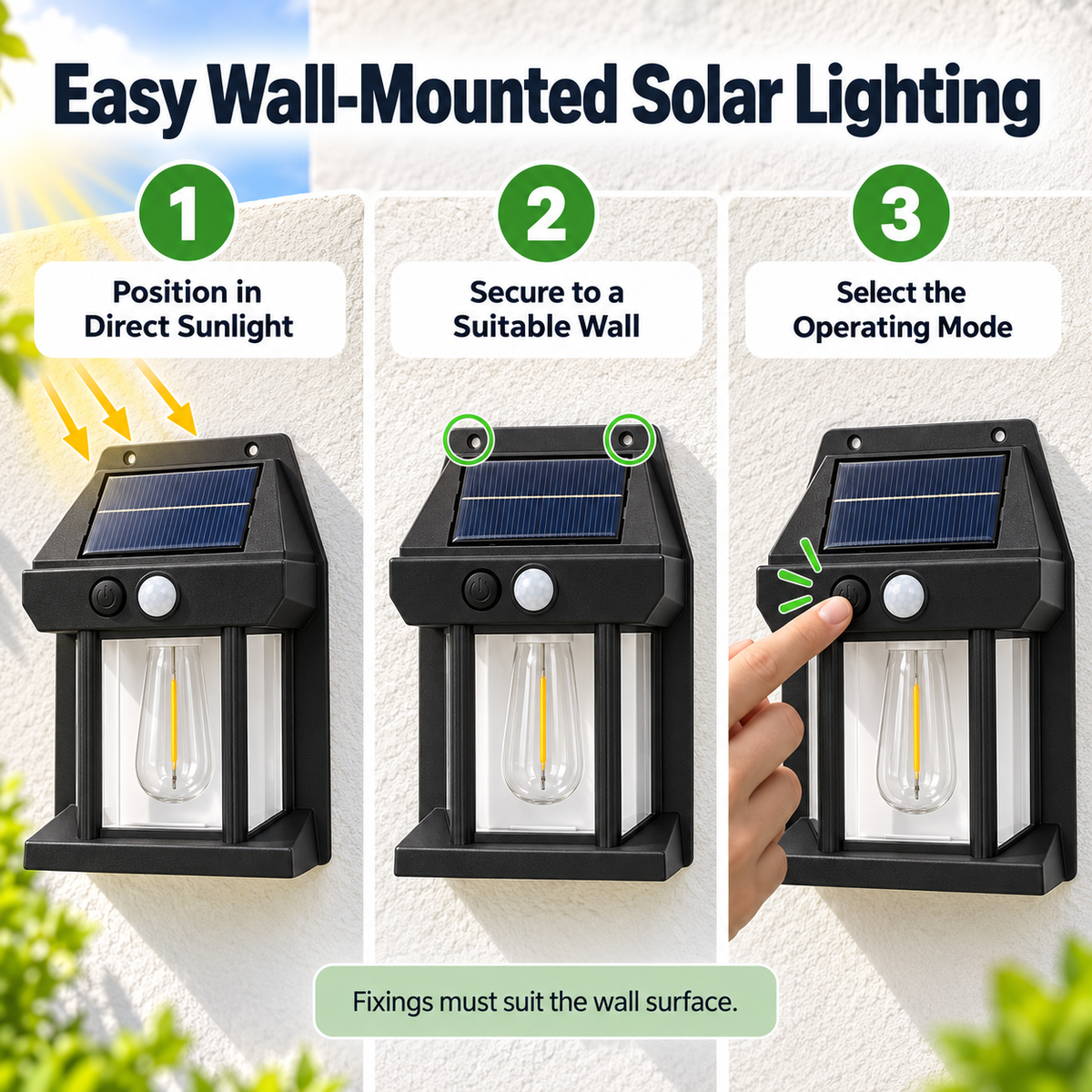 Solar Wall-Mounted Lantern with Motion Sensor (Model 8890)
