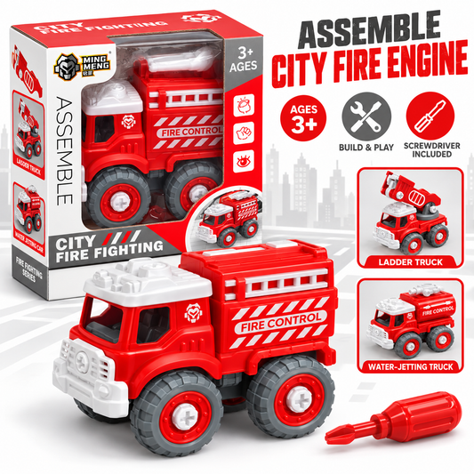 Ming Meng Assemble City Fire Engine – Build & Play Toy with Screwdriver