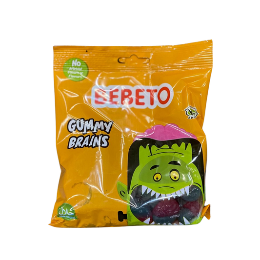 Packaging of Erebeto Gummy Brains with a cartoon character on a white background