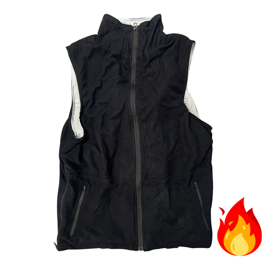 Black vest with flame icon on a white background