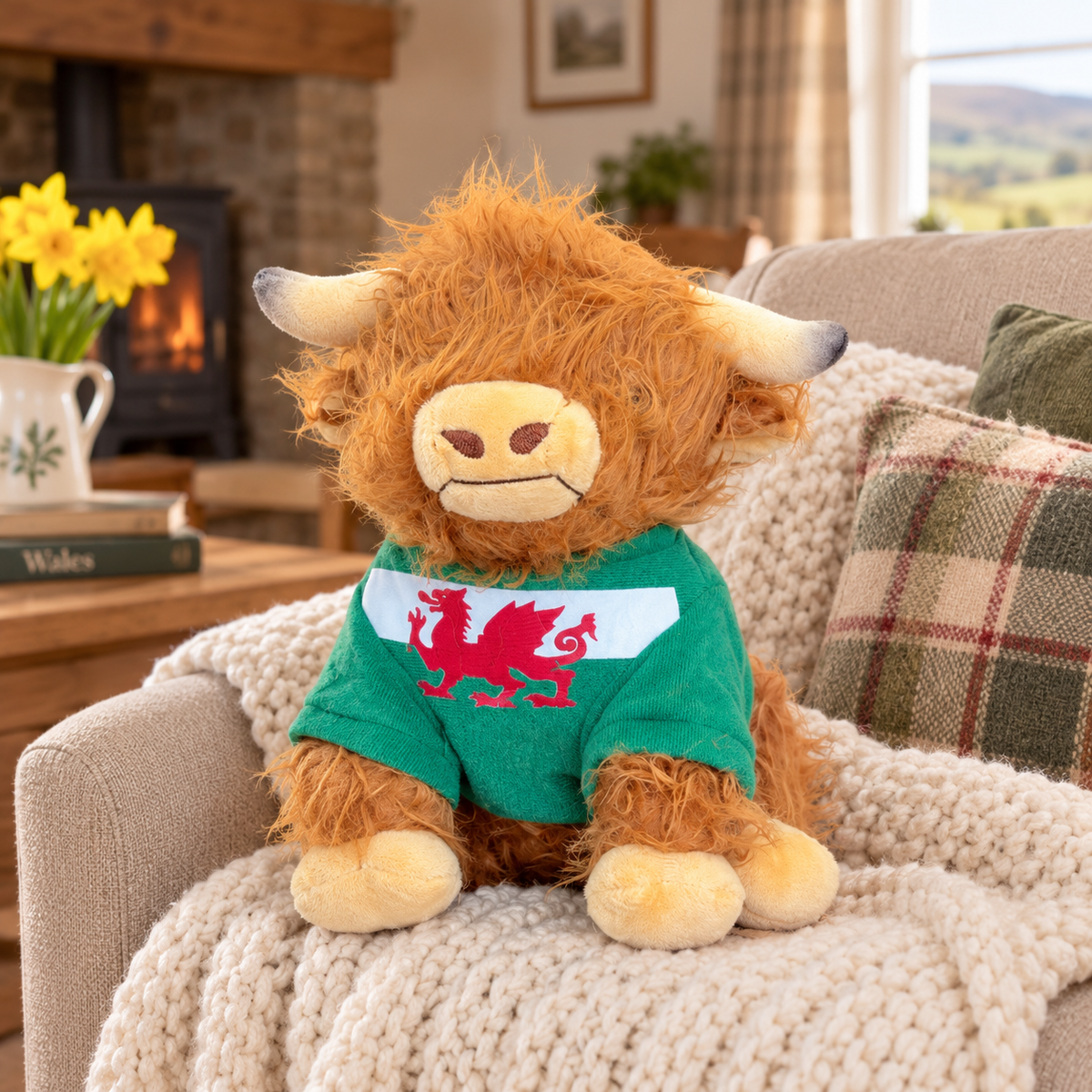 Highland Cow Plush Toy with Welsh Dragon Jumper