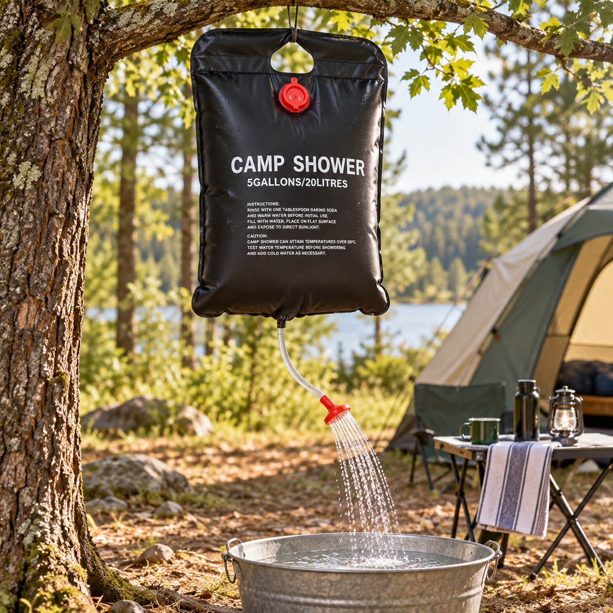 Redwood Leisure 20 Litre Solar Camping Shower – Portable 5 Gallon Water Bag