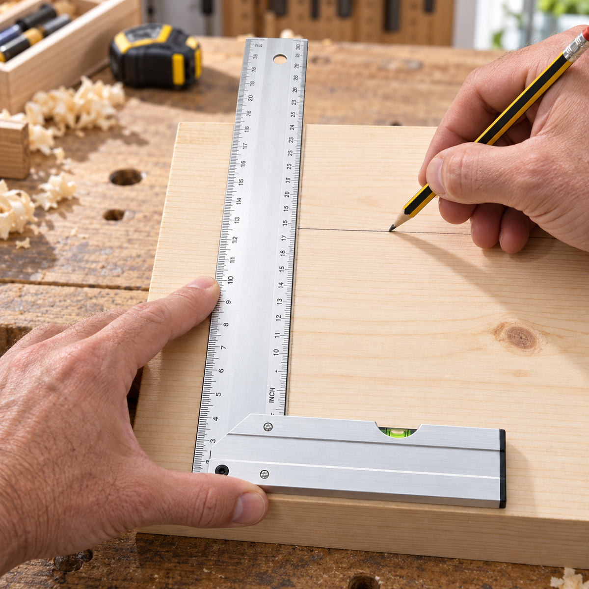 Marksman 12-Inch/300mm Aluminium Carpenter’s Combination Square with Spirit Level