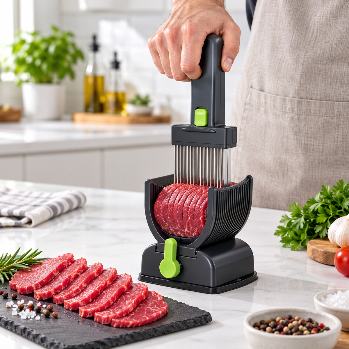 Manual Fresh Meat Multi-Blade Slicer – Suction-Base Cutting Set
