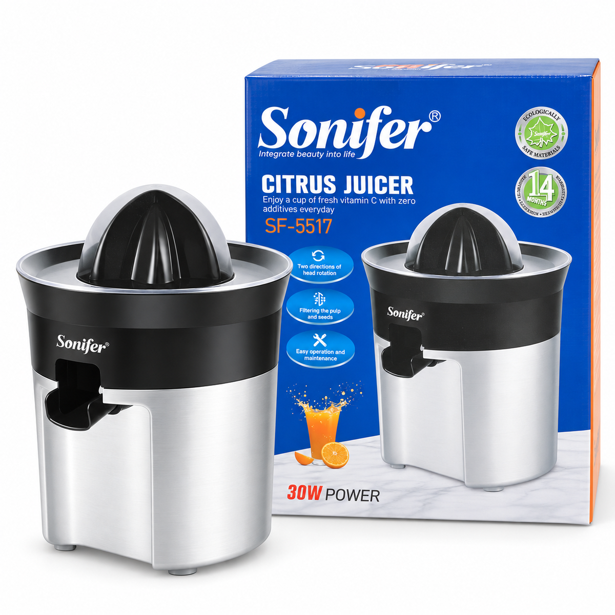 Sonifer SF-5517 Electric Citrus Juicer – 30W Two-Way Rotation