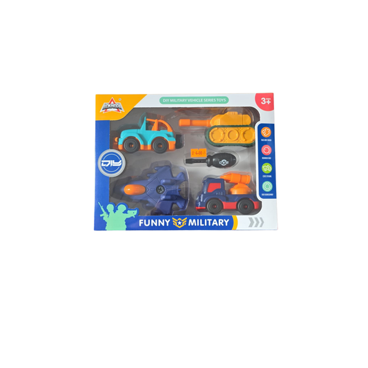 Toy military vehicle set packaging on a white background