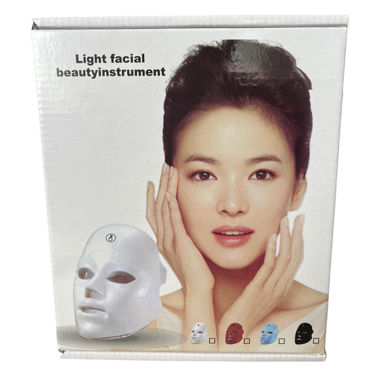 Box for a light facial beauty instrument with a woman's face and device on it.