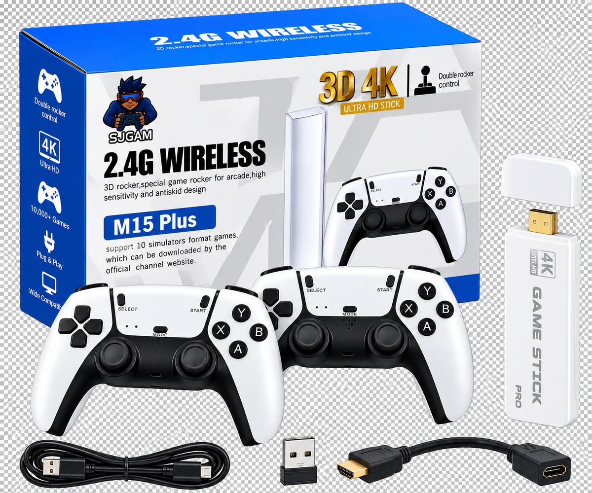 M15 Plus 2.4G Wireless Game Stick – Retro Gaming Console with 2 Controllers