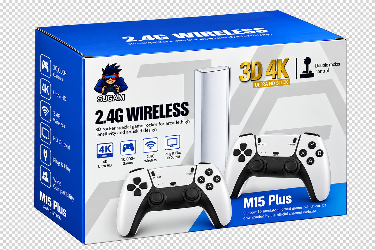M15 Plus 2.4G Wireless Game Stick – Retro Gaming Console with 2 Controllers