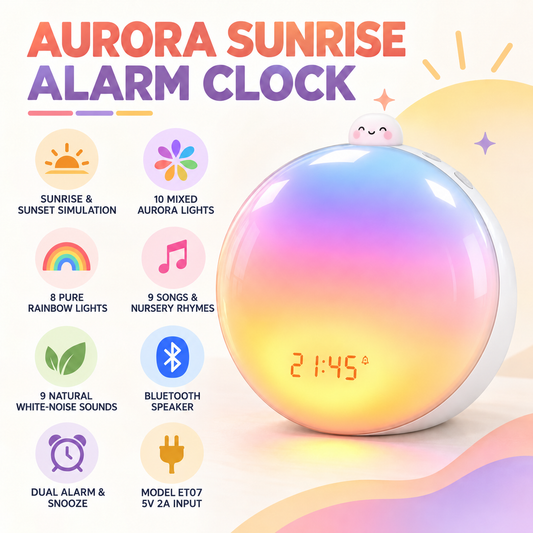 ChimiAge ET07 Aurora Sunrise Alarm Clock with Bluetooth Speaker &amp; Sleep Sounds