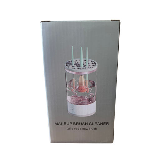 Box for a makeup brush cleaner with an illustration of the product on a white background