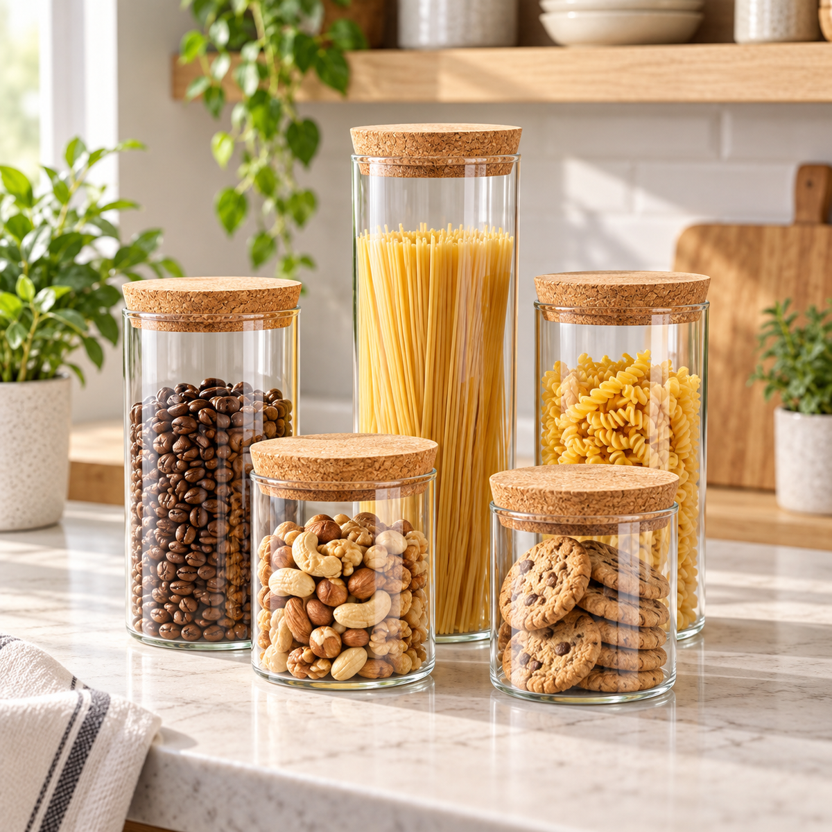 5-Piece Borosilicate Glass Storage Jar Set with Cork Lids