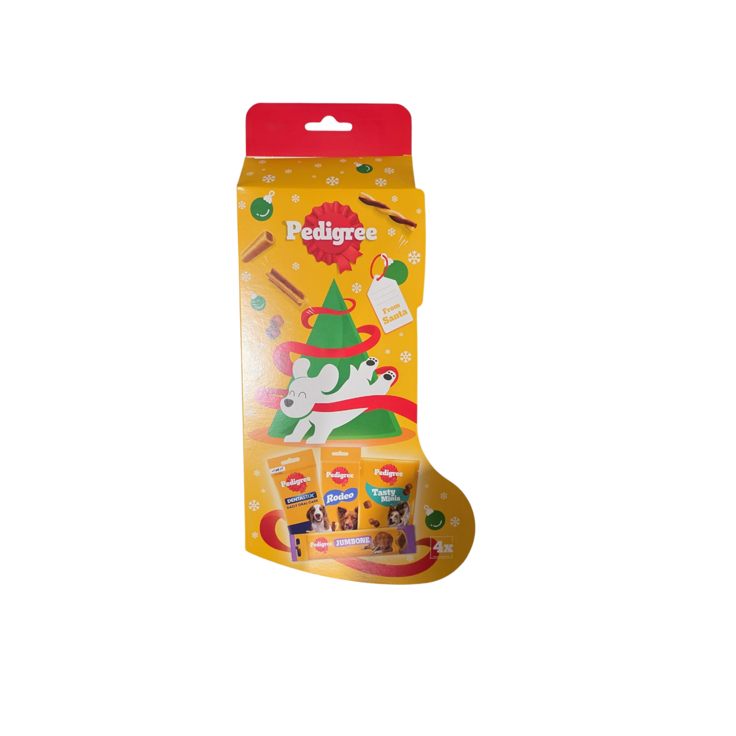 Pedigree Christmas stocking packaging on a white background