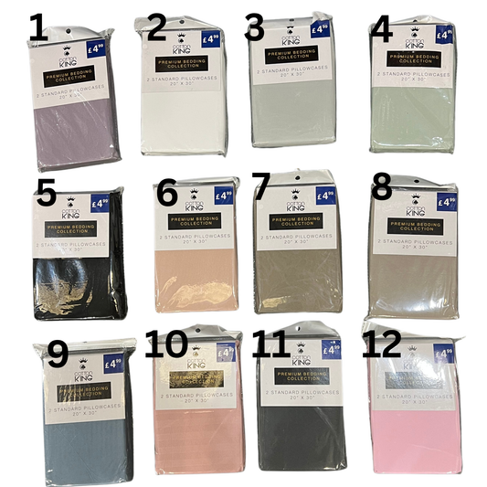 Packaged pillowcases with labels on a white background