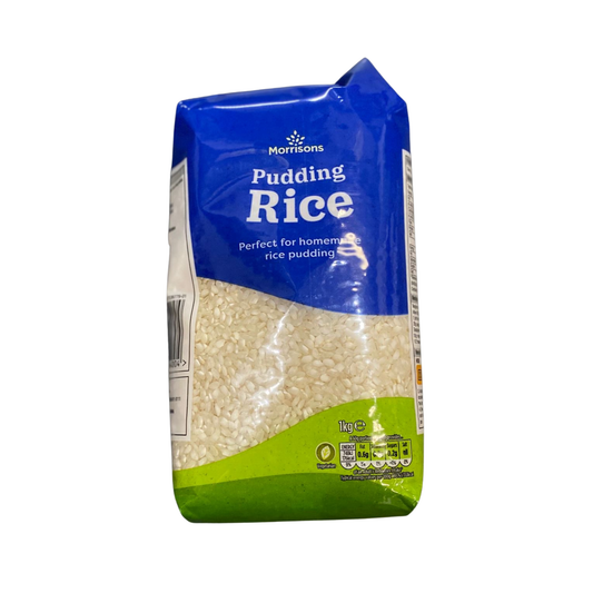 Bag of Morrison's Pudding Rice on a white background