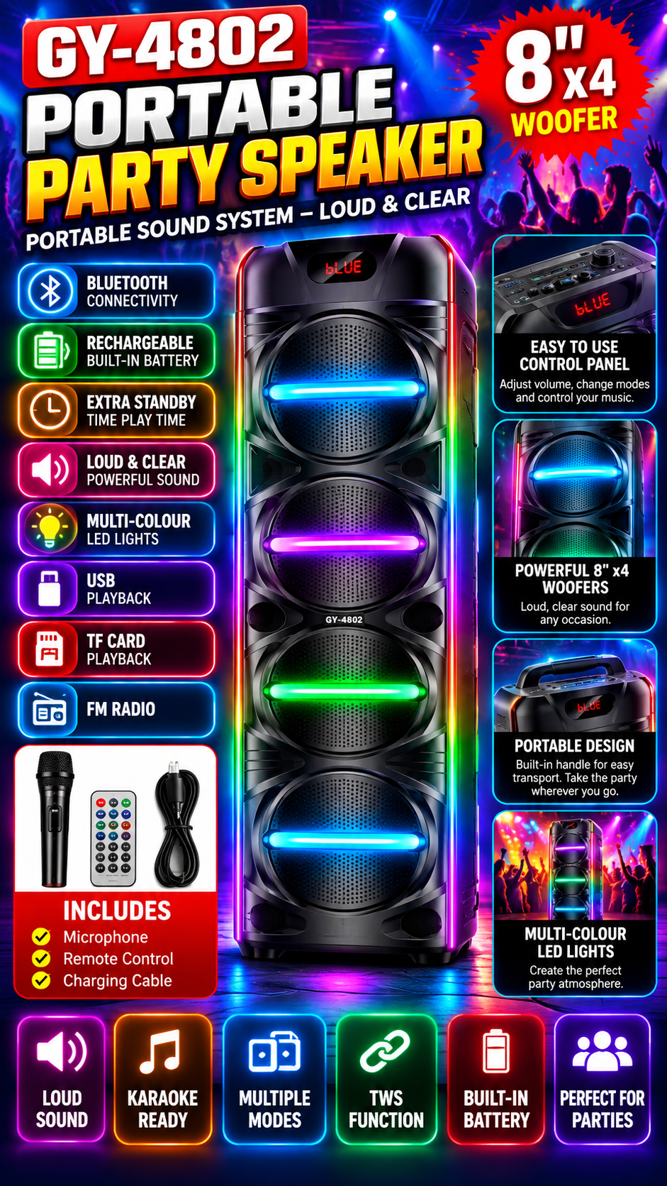 Portable Party speaker 4x8"