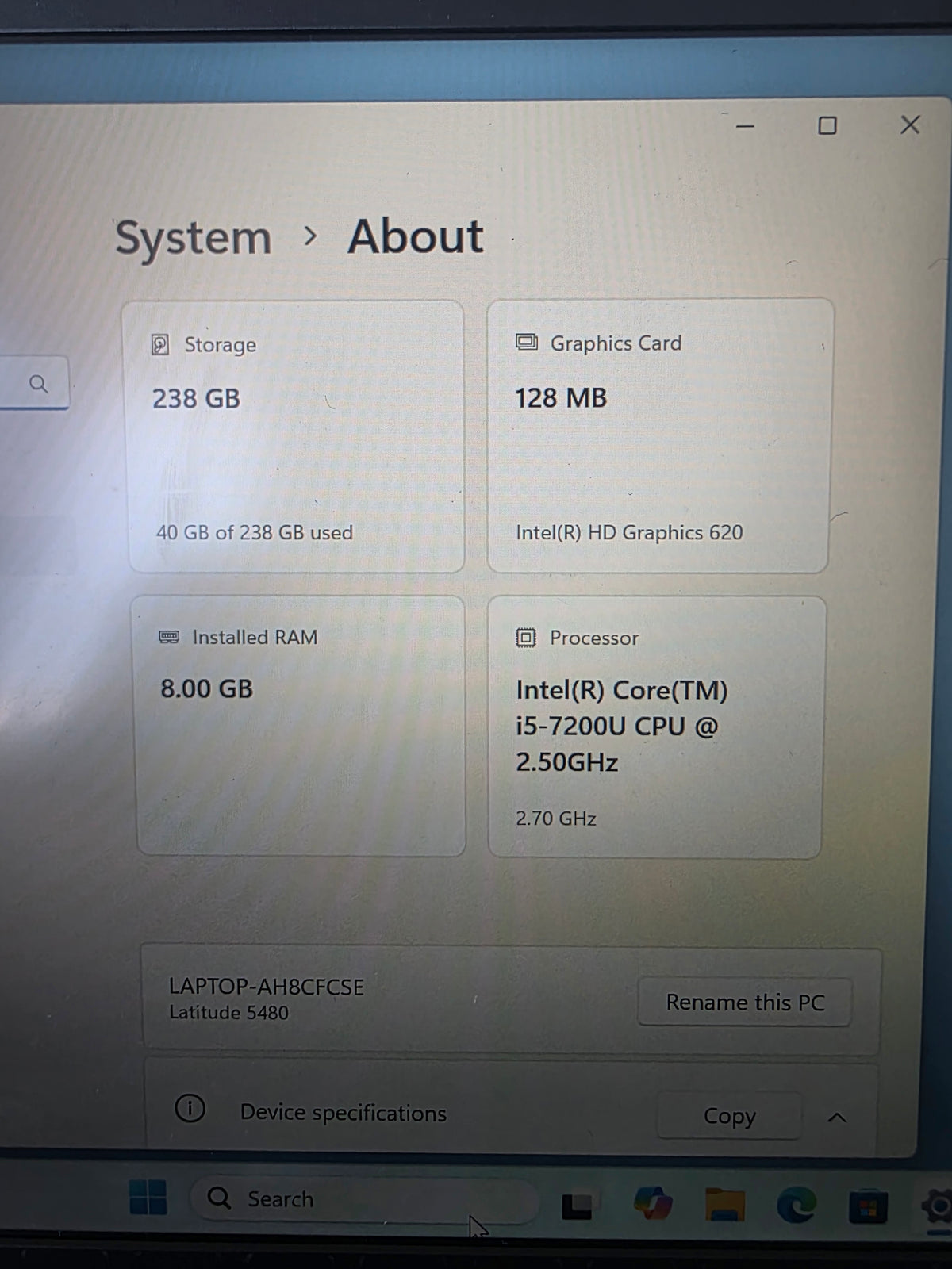 Dell Latitude 5480 Intel Core i5 8Gb Ram 240Gb SSD
