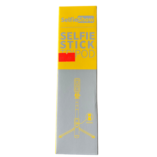 Box for a Selfie Stick Tripod with 'SelfieShow' branding on a white background