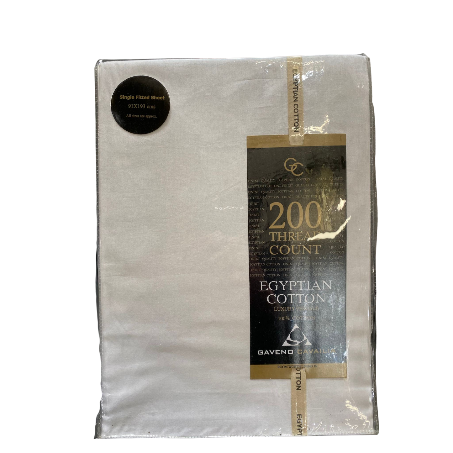 Packaged Egyptian Cotton sheet set with brand label on a white background